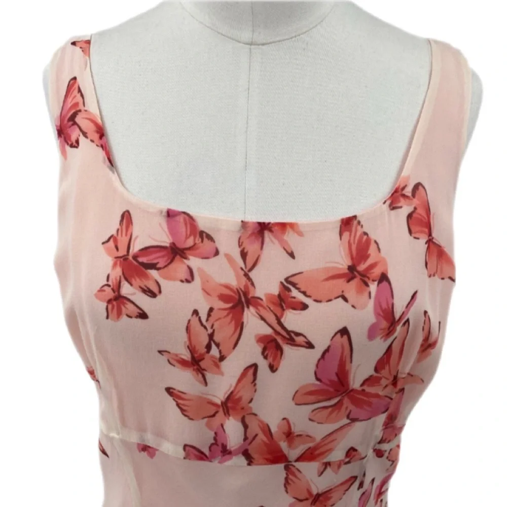 VTG Y2K Fairycore 100% silk lined butterfly empire waist midi dress Sz 14 - Picture 2 of 9